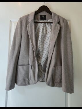 Outer Wear Light Gray Women's Ponte Blazer with Polka Dot Lining